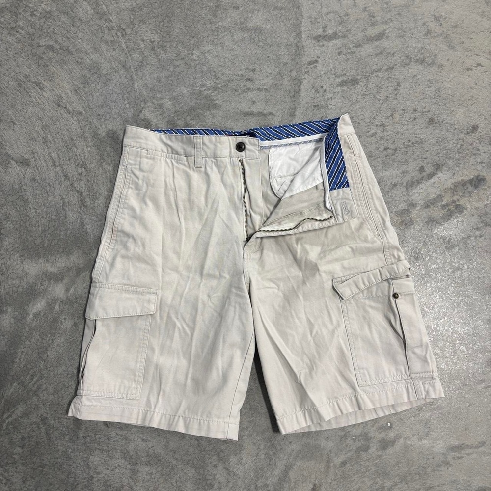 Y2K Chaps Cream Cargo Shorts Mens 33 100% Cotton 9.5" Inseam